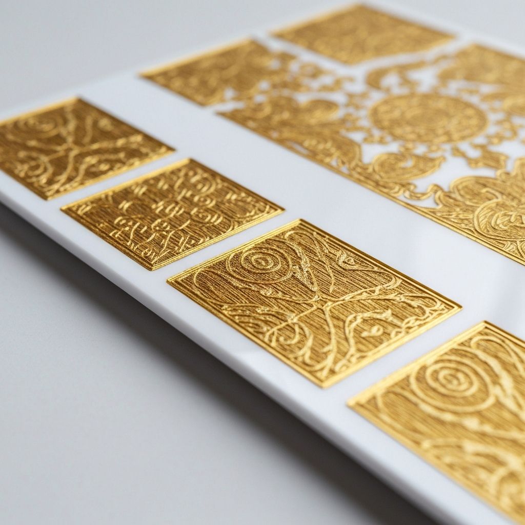 Laser Engraved & Cut 6mm White Acrylic with Gold Infill